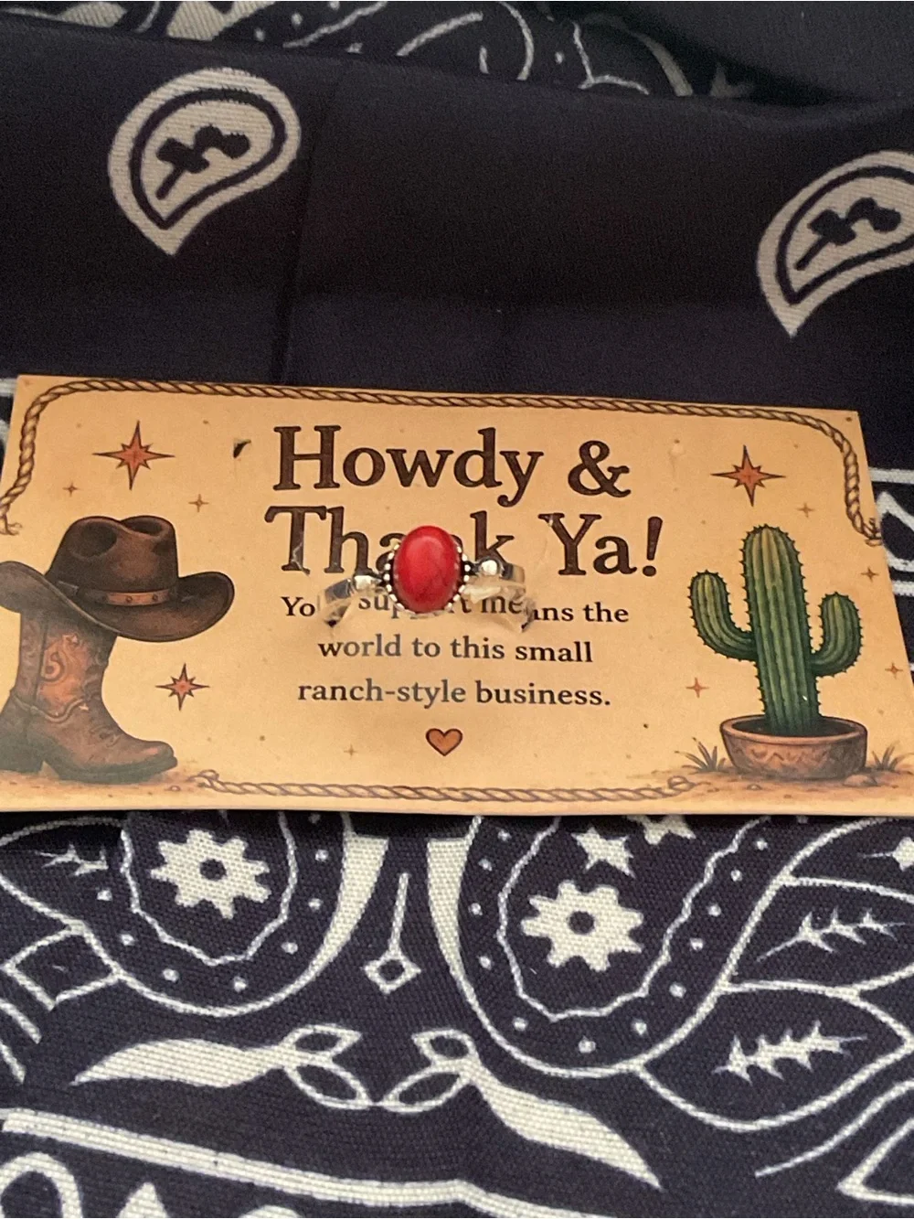 Western Red Oval Ring on Card